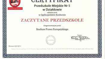 Przedszkole nr 5 z cennym certyfikatem
